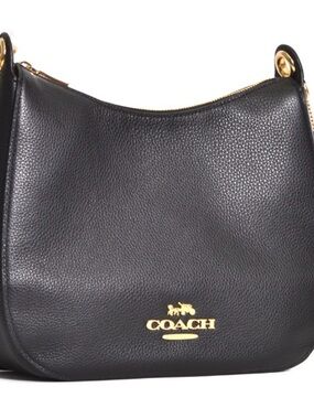 COACH Black Pebbled Leather Shoulder Hobo with Gold Logo